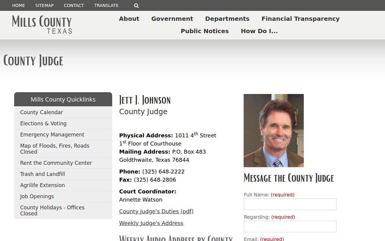 Mills County bench warrant routing, County Court office page