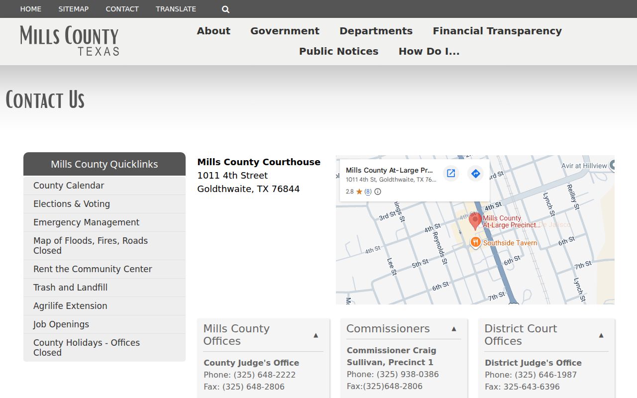 Mills County warrant records, county contact directory for local offices