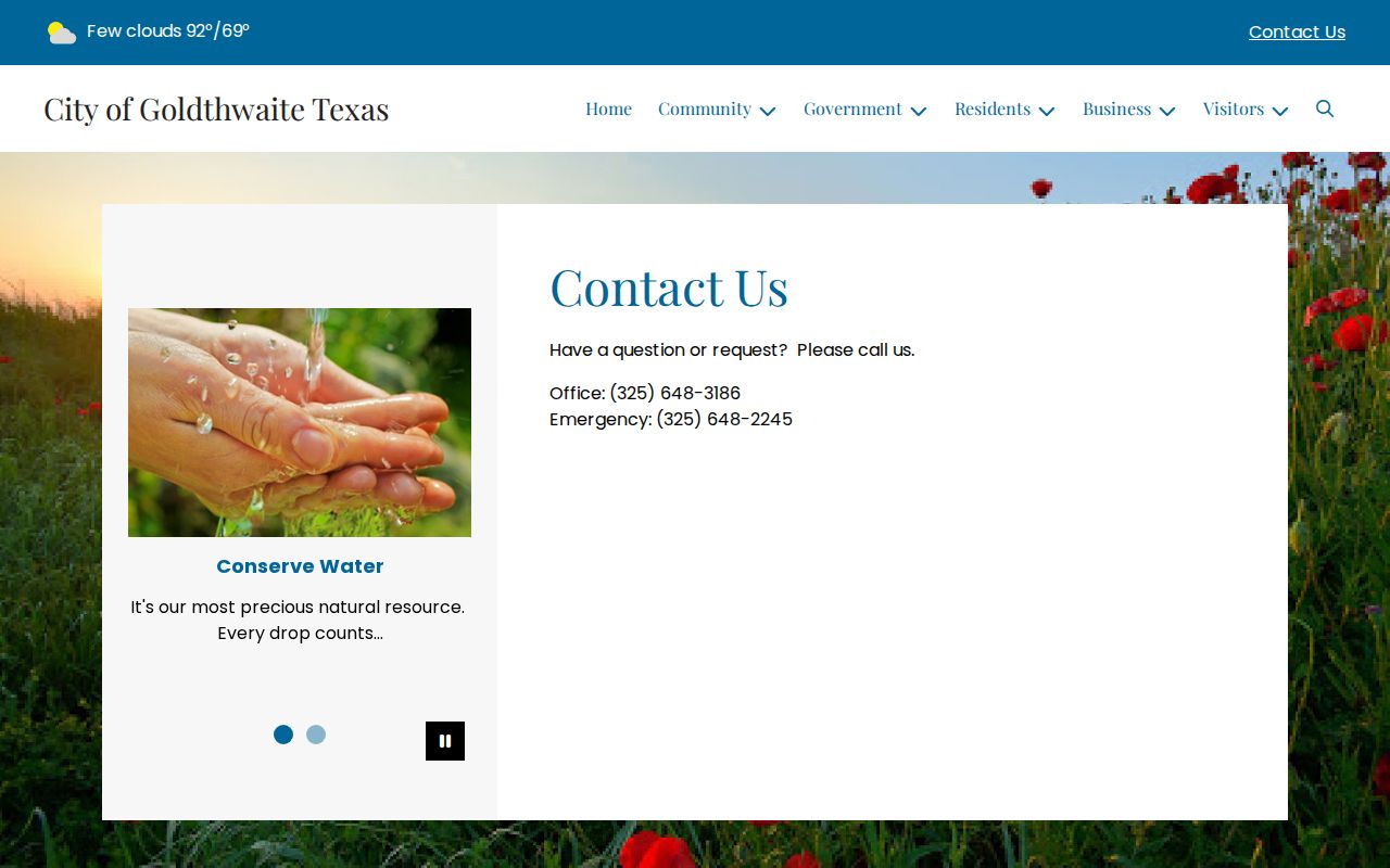 Goldthwaite warrant access, city office and emergency contact page